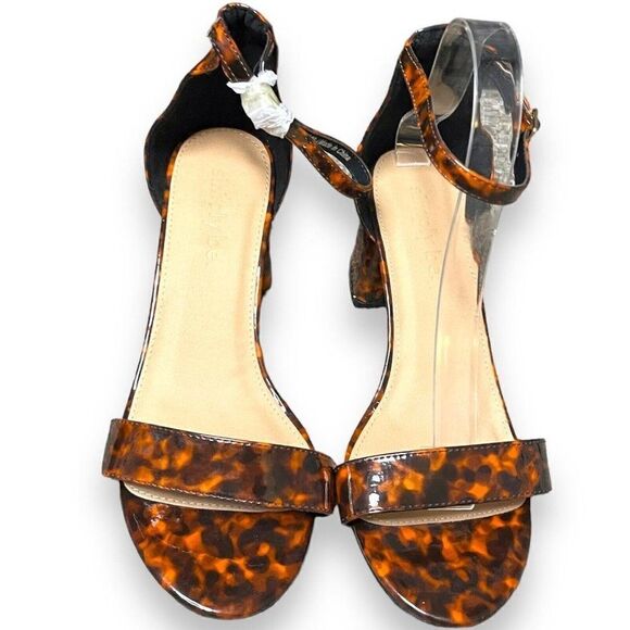 Simply Be Tortoise Ankle Strap Block Heels Womens 8 Wide Brown Open Toe Sexy New - Picture 3 of 15